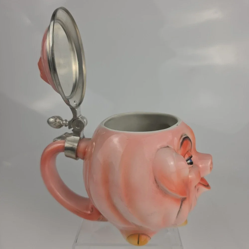 Albert Stahl German Character Stein  Mug Comic Pig Face Pewter Lid Germany